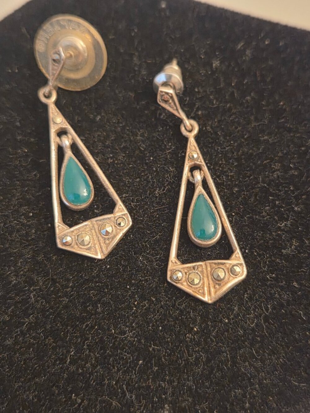 Vintage Sterling Silver and Malachite Earrings